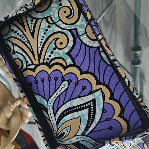 Purple Gold Patterned Wooden Handle Handbag And Clutch Set NWOT! - Picture 5 of 5